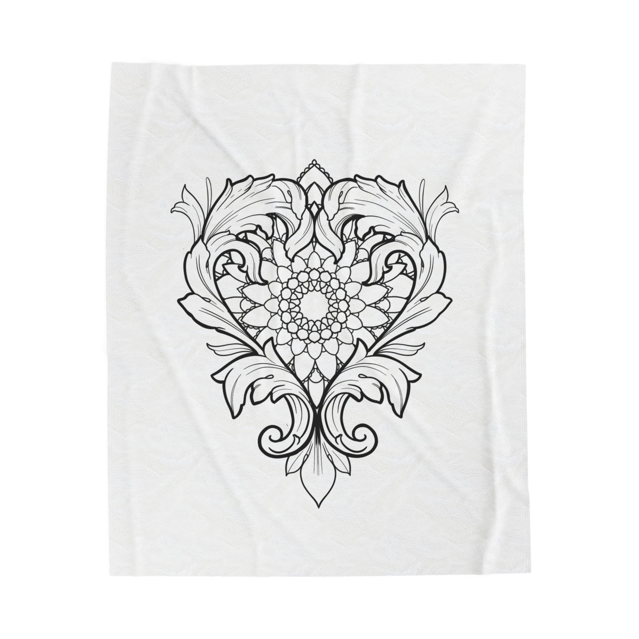 Filigree Heart and Mandala Velveteen Plush Blanket
