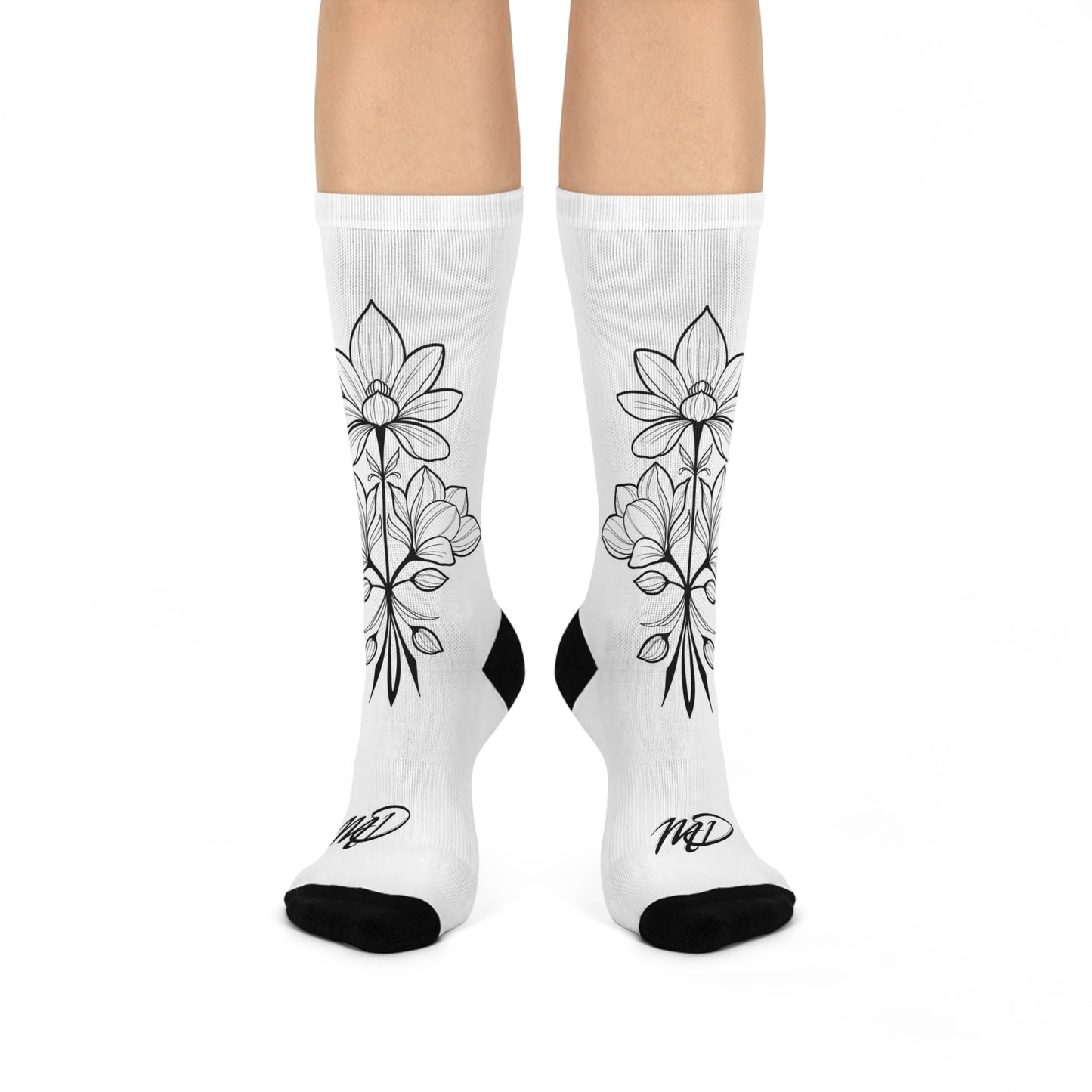 Floral Design Cushioned Crew Socks