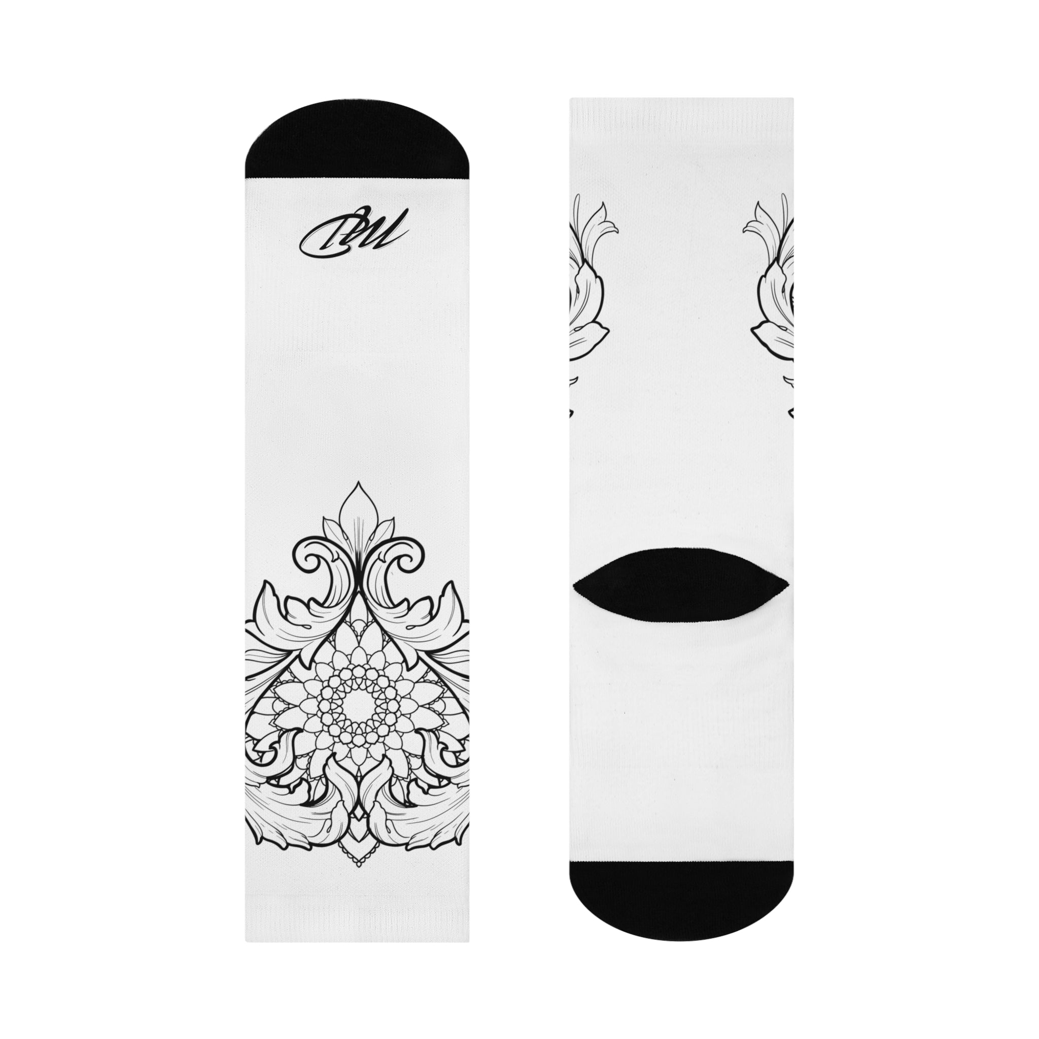 Cushioned Crew Socks. Heart Mandala design with filigree. Great for adults and Teens