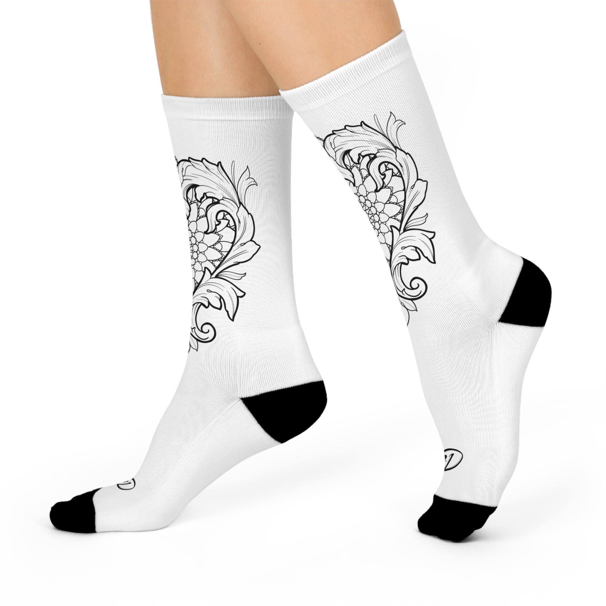 Cushioned Crew Socks. Heart Mandala design with filigree. Great for adults and Teens