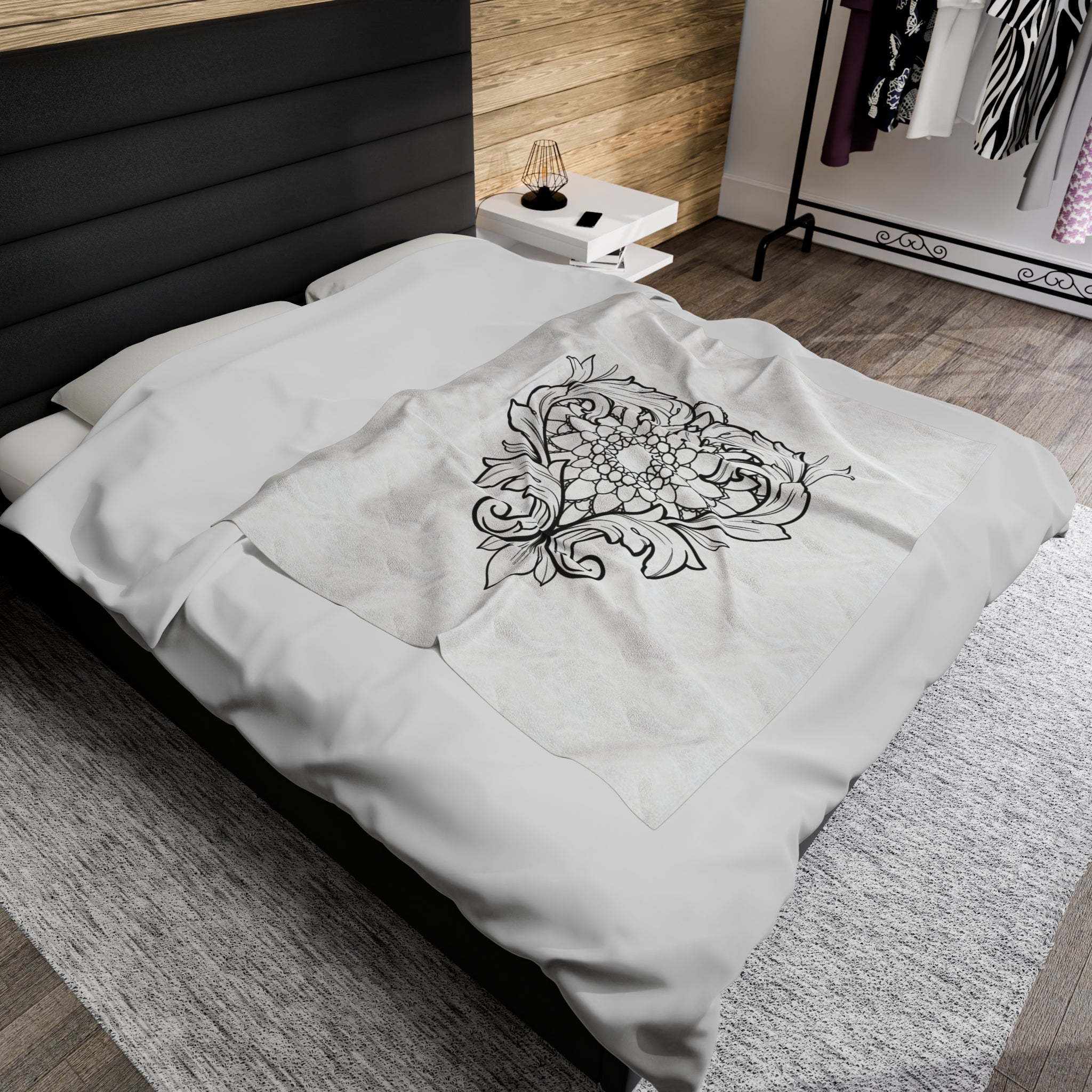 Filigree Heart and Mandala Velveteen Plush Blanket