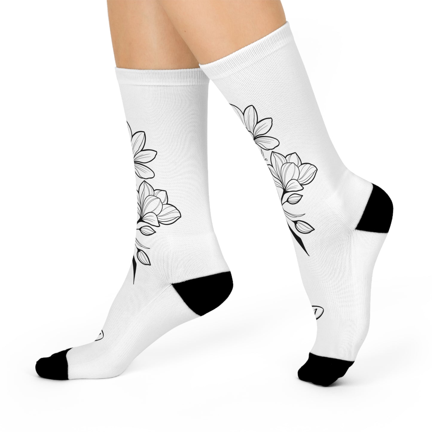 Floral Design Cushioned Crew Socks