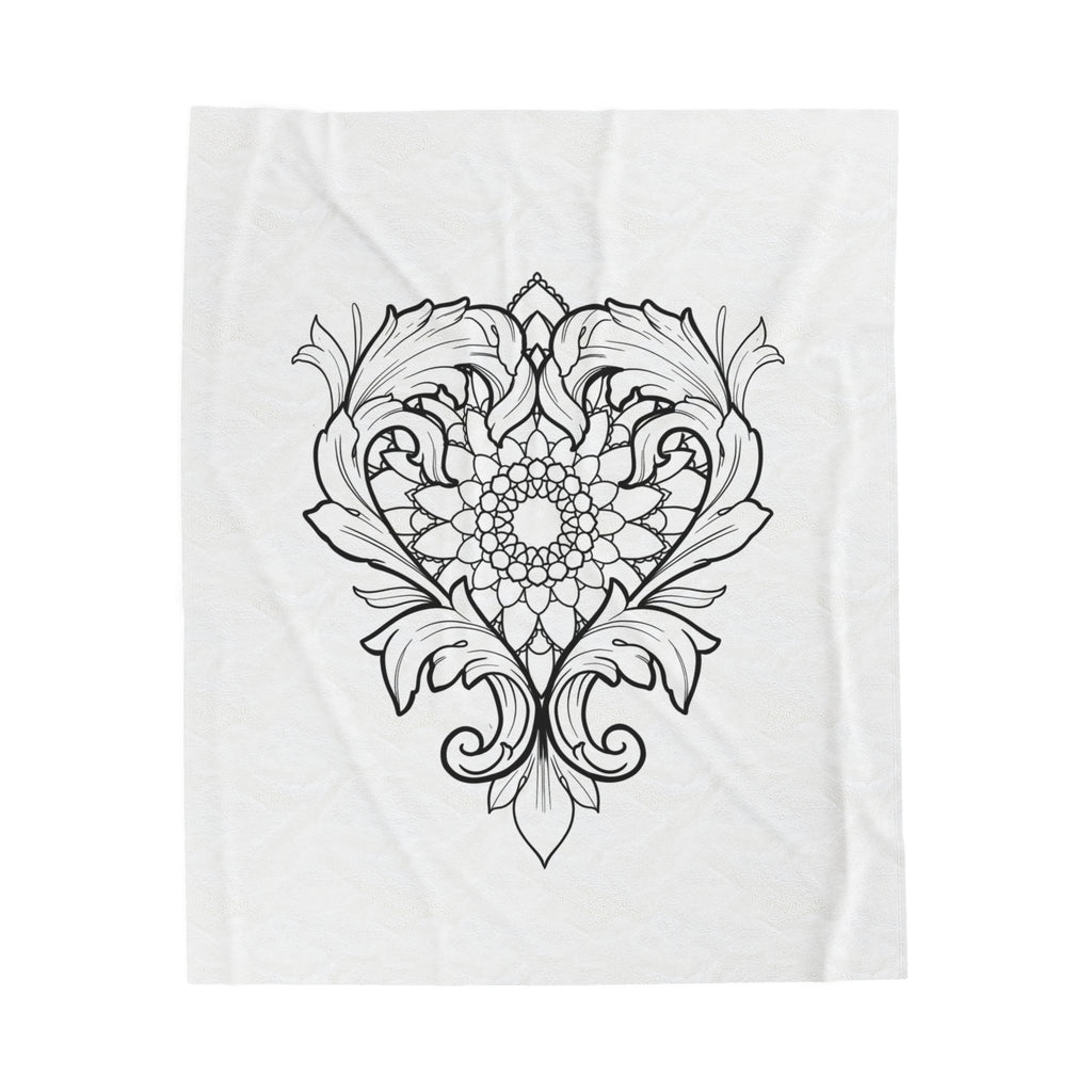 Filigree Heart and Mandala Velveteen Plush Blanket