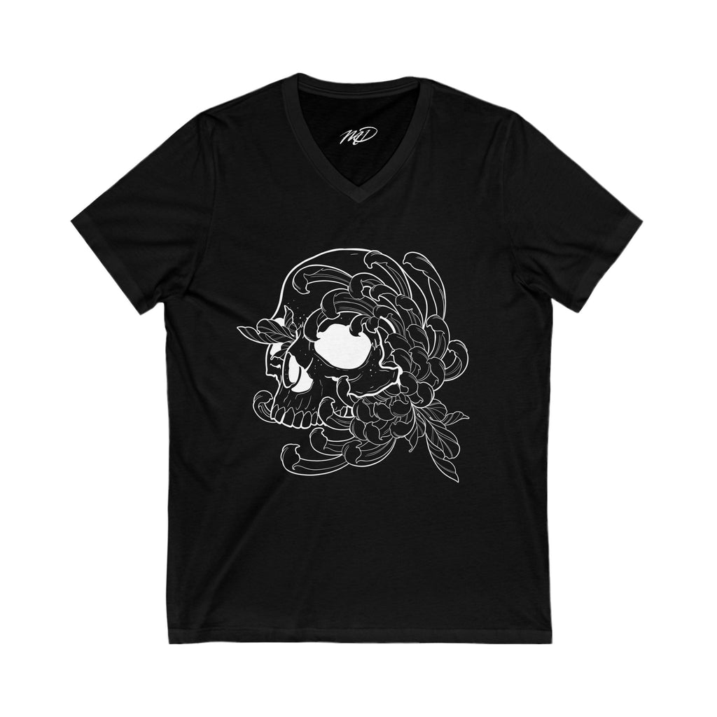 Skull and Flower V-Neck Tee