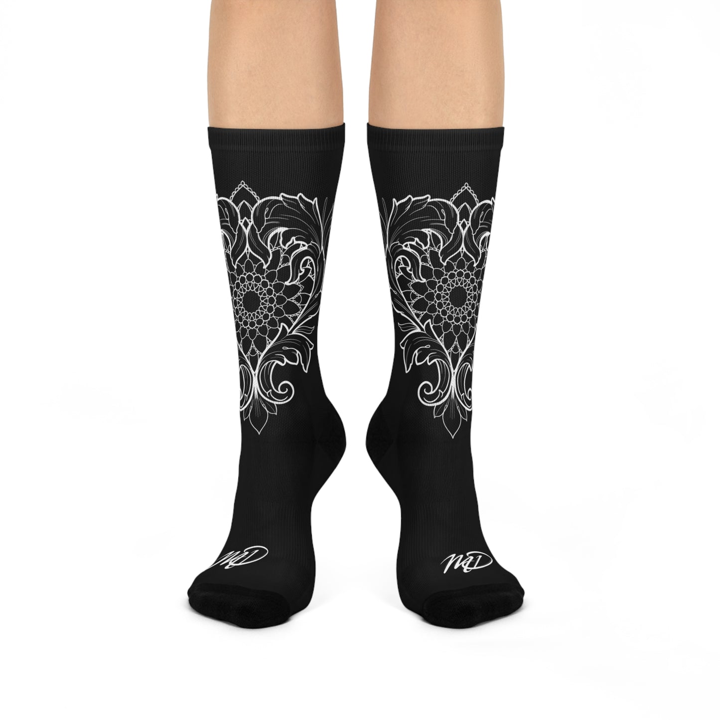 Filigree Heart Mandala Cushioned Crew Socks