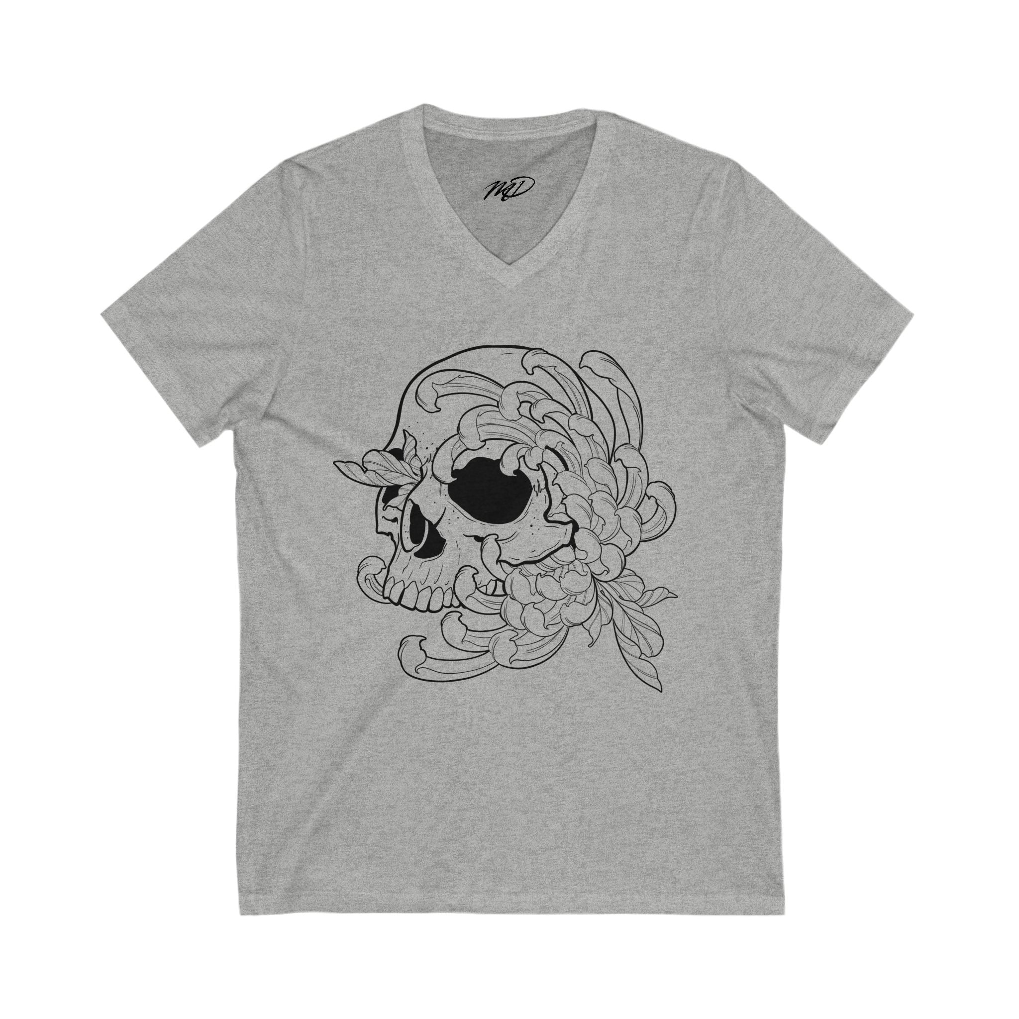 Skull and Flower V-Neck Tee