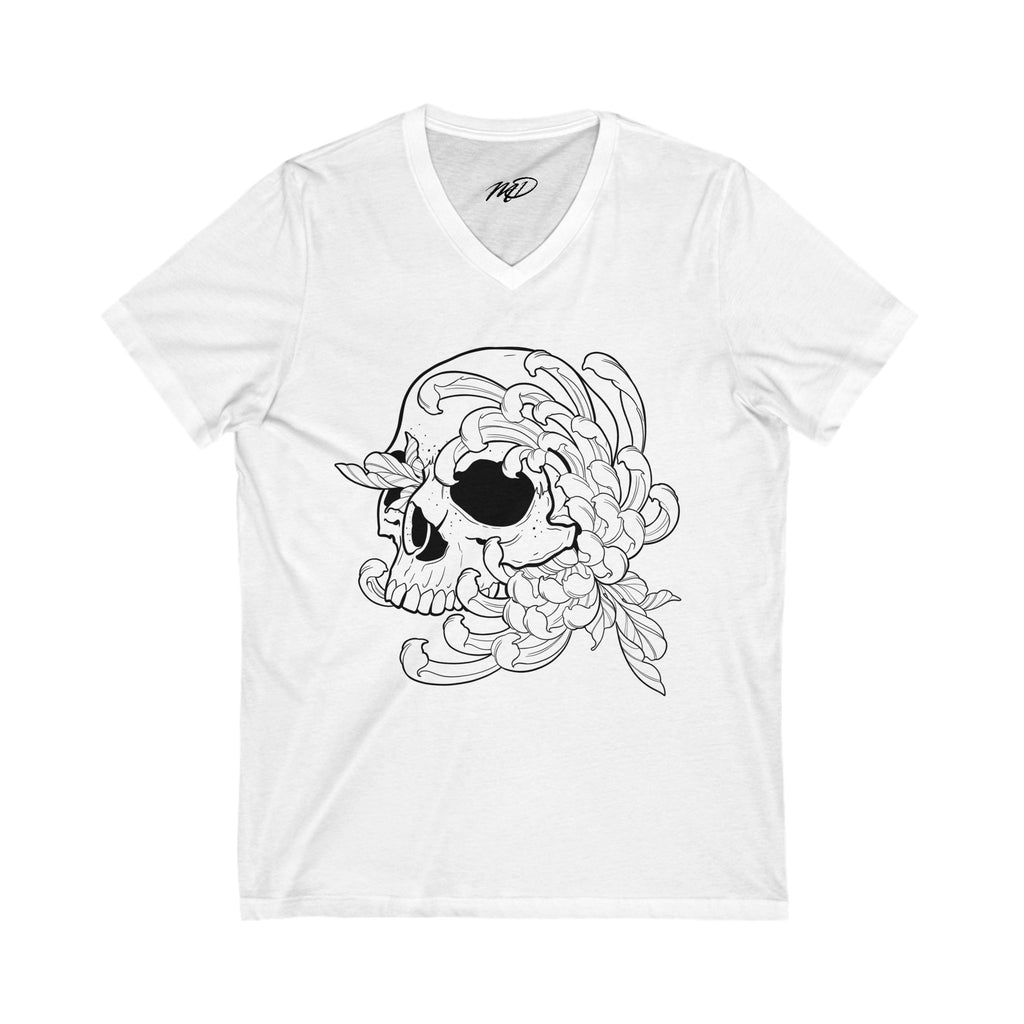 Skull and Flower V-Neck Tee