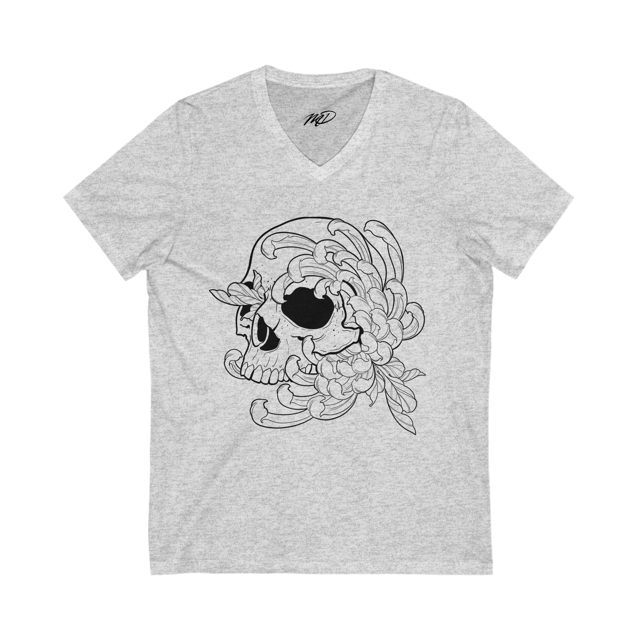 Skull and Flower V-Neck Tee
