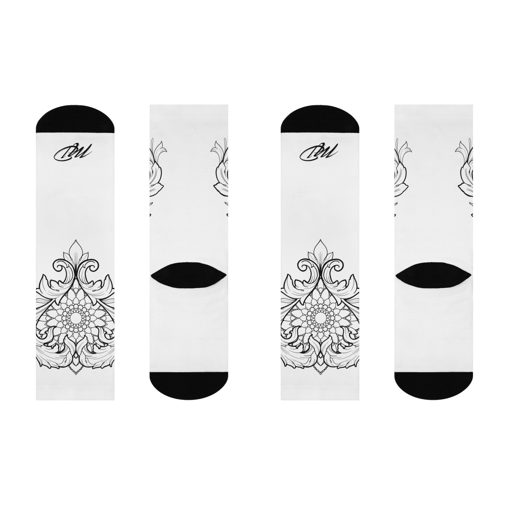 Cushioned Crew Socks. Heart Mandala design with filigree. Great for adults and Teens